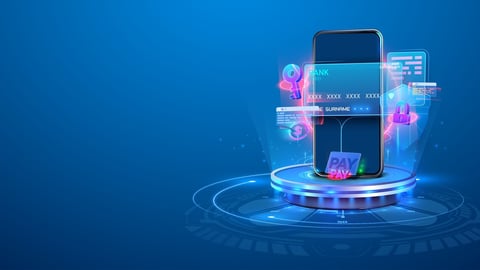 Advanced Secure Mobile Payment System with Holographic Interface and Digital Wallet; Shutterstock ID 2399270639