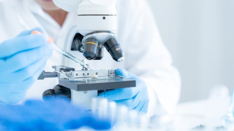 Scientist analyze biochemical samples in advanced scientific laboratory. Medical professional use microscope look microbiological developmental of viral. Biotechnology research in science lab.; Shutterstock ID 2445075045