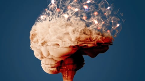 Brain seen from the side. Degenerative disease. Brain degenerative diseases, Parkinson, synapses, neurons, Alzheimer's, illness, concept. 3d rendering