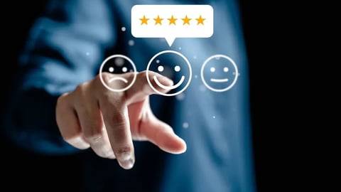 Evaluations Satisfaction after service online, user give ratings to service experience on the online application, customers choose review rating scores excellently; Shutterstock ID 2475446167