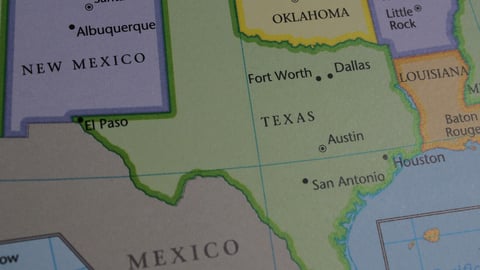 Close up of the USA on a map with Texas in sharp focus. USA, Texas on a map. States of USA on a map; Shutterstock ID 2499767257