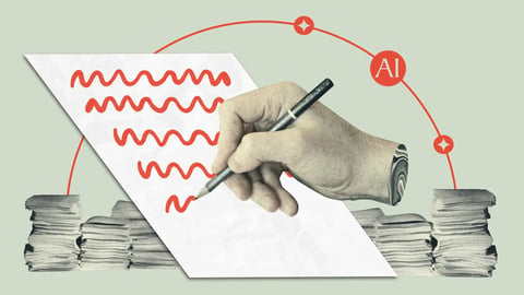 Hand writing on paper collage. Using AI tools to help getting the work done quick, piles of papers on the background. Vintage style contemporary pop art.; Shutterstock ID 2512538079