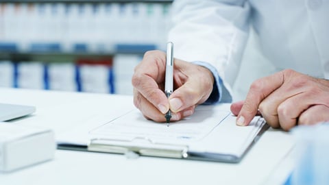 Person, doctor or hands with documents for writing prescription or medical insurance at pharmacy. Closeup, healthcare or pharmacist with paperwork for pharmaceutical record or invoice at dispensary; Shutterstock ID 2567384477
