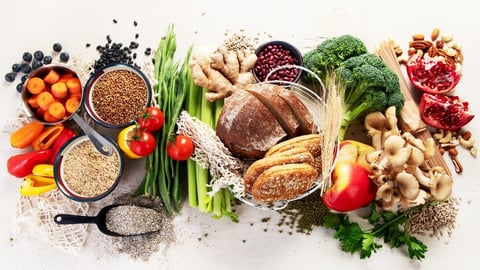 High fiber foods for healthy bowel on a white background. Healthy balanced dieting concept. Top view.; Shutterstock ID 2568020945