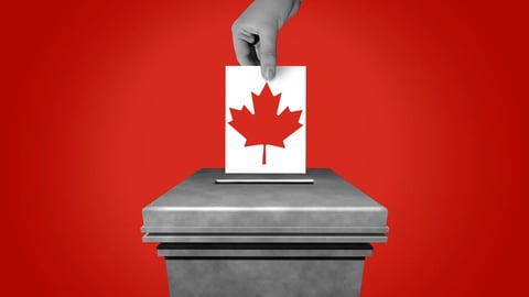 Canadian Elections or Canada Election with diverse hands casting a vote for a federal vote for a prime minister or parliament as hands holding a maple leaf flag with 3D illustration elements.; Shutterstock ID 2617131947
