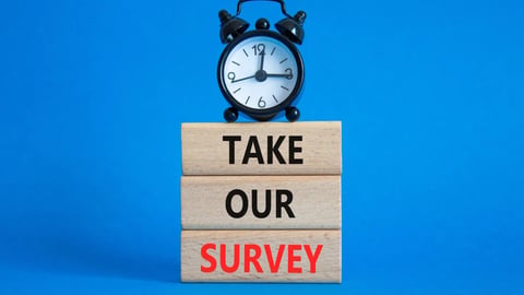 Take our Survey now symbol. Wooden blocks with words Take our Survey. Beautiful blue background with alarm clock. Business and Take our Survey concept. Copy space.; Shutterstock ID 2663244859