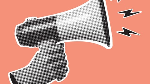Retro halftone hand holding megaphone. Halftone collage element. Vector.; Shutterstock ID 2758822905