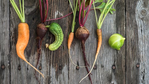 Trendy ugly organic carrot, beetroot and cucumber from home garden; Shutterstock ID 383006851