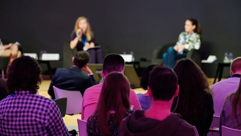 People attend business conference in congress hall; Shutterstock ID 633687116