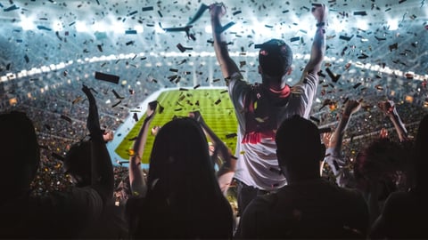 Group of fans are cheering for their team victory; Shutterstock ID 717281437