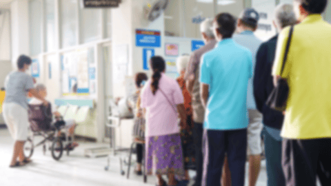 people lined up at health centre