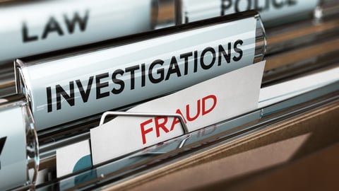 file folders that say fraud, investigations and law