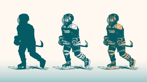 Cartoons of young kids playing hockey