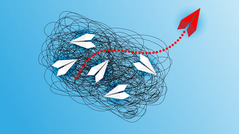 Tangle of white arrows with red arrow reaching out