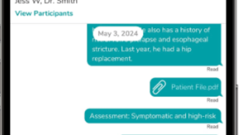 A screenshot of a conversation between two physicians