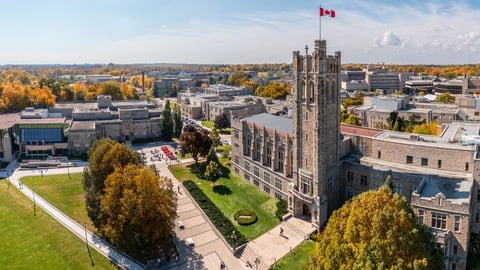 Aerial view of Western University campus in London Ontario in the fall