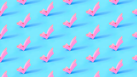 Wallpaper of pink checkmarks on a bright blue background