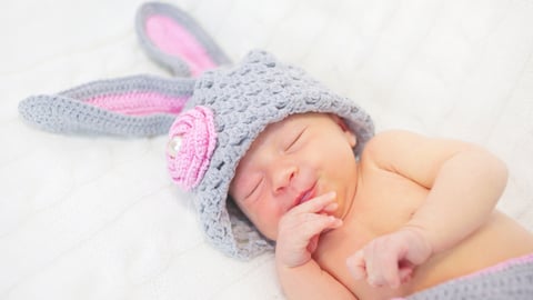 A newborn baby wearing a Halloween costume