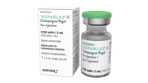 Asparlas for acute lymphoblastic leukemia calaspargase pegol 750 units/mL for injection; concentrate for solution for intravenous (IV) infusion; 3750 units/5 mL vial, Servier. 