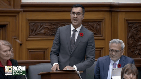 Dr. Adil Shamji speaks in the Ontario Legislature on Nov. 4. 