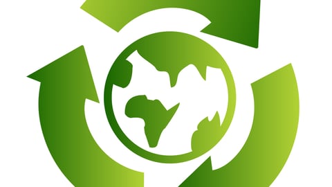 Green recycle symbol with earth; Shutterstock ID 148101137