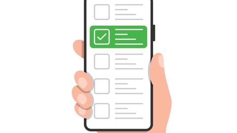 Online form survey in hand illustration in flat style. Mobile questionnaire vector illustration on isolated background. Checklist on phone screen sign business concept.; Shutterstock ID 2184046319