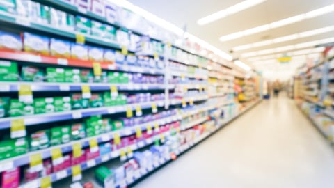 Blurred inside drug store in America with variation of pharmaceutical and medical supplies product. Blurry medicines on pharmacy shelves display with price tags. Vintage tone.; Shutterstock ID 788968612