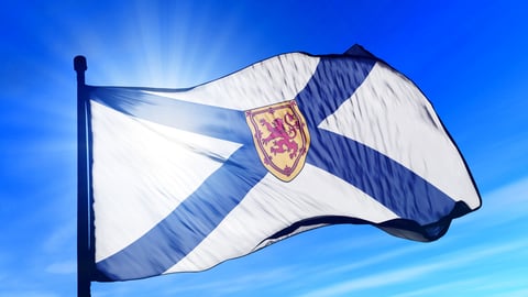 Nova Scotia (Canada) flag waving on the wind; Shutterstock ID 156828068