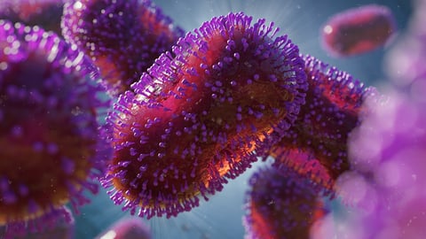 Monkeypox virus, one of the human orthopoxviruses, pathogen closeup (3d microbiology rendering)   ; Shutterstock ID 2159099357