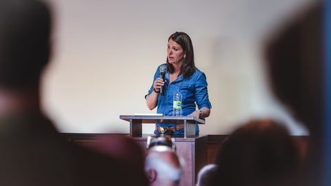 AIRDRIE, CANADA - Jul 13, 2022: United Conservative Party candidate Danielle Smith gives a speech at a local pub ; Shutterstock ID 2194393831