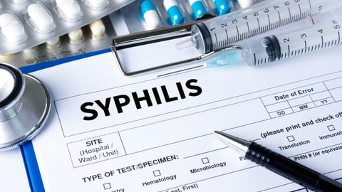 SYPHILIS blood for Syphilis test , Syphilis - Printed Diagnosis  , Syphilitic ulcers ulcus durum , Syphilis positive , Stop Syphilis; Shutterstock ID 524001565