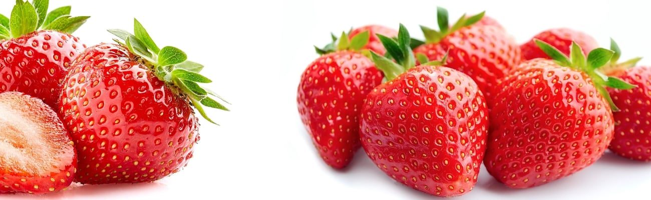 strawberries, very ripe and in a row