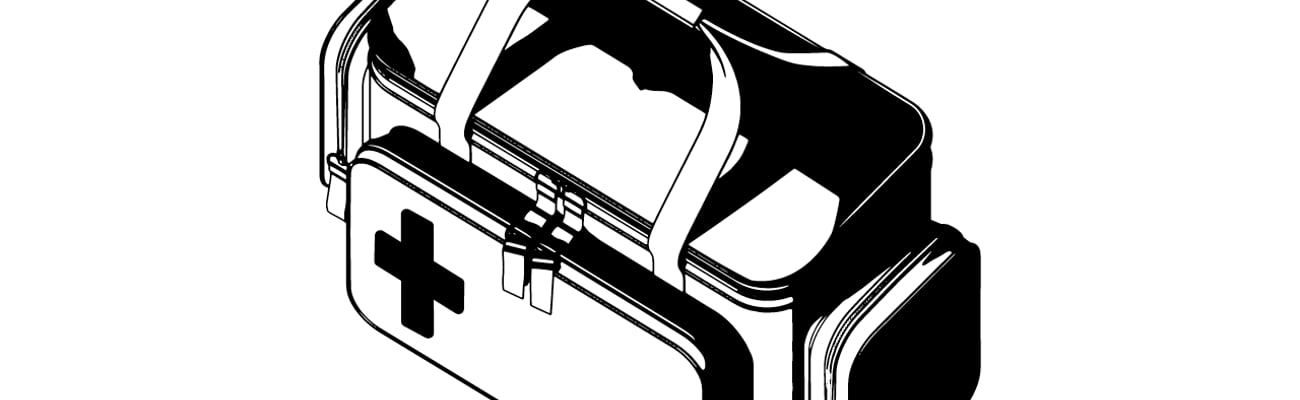 A cartoon of a large medicine bag