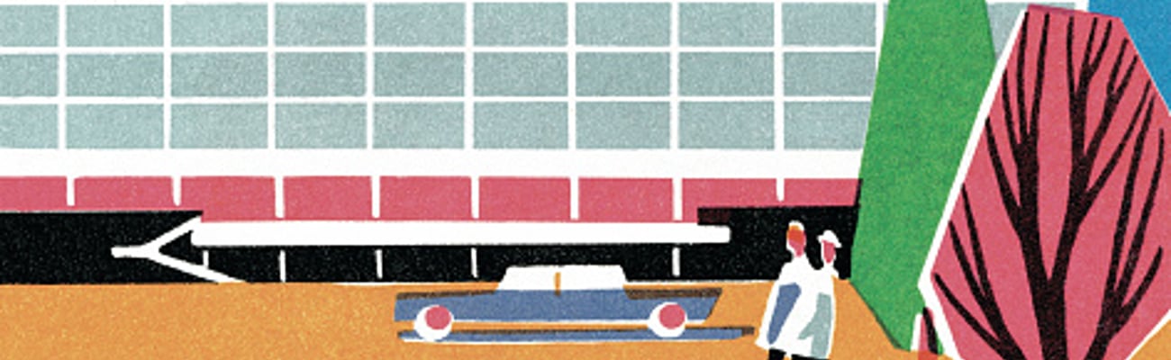 A 1960s style illustration of an office park