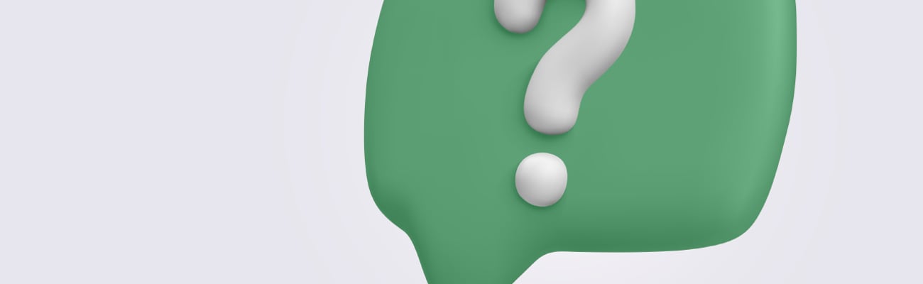 A big white question mark in the middle of a green speech bubble 