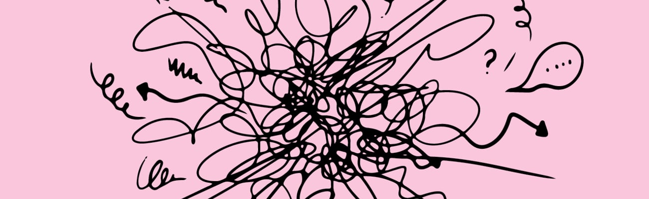 Black squiggled over a pink background