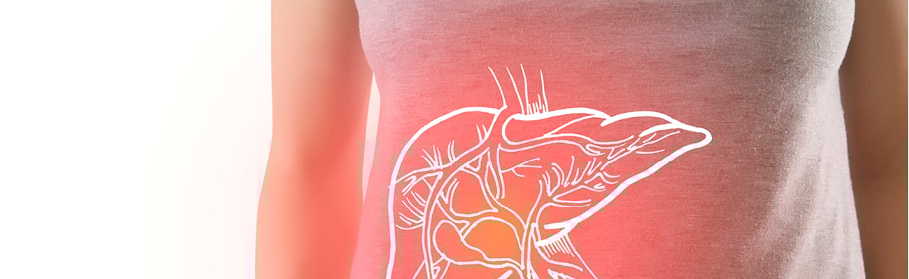 A cartoon of a liver superimposed over a woman