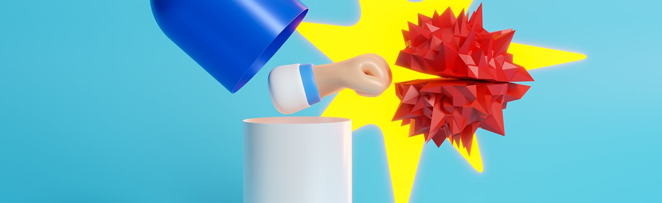 A first coming out of a pill to punch a disease particle
