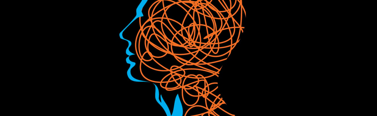 A cartoon of a human head with scribbles in the back to indicate stress and anxiety