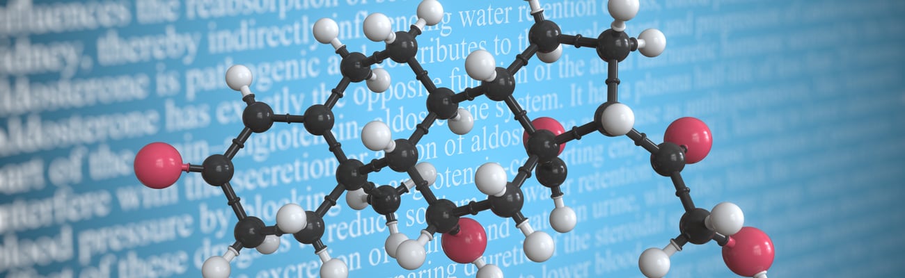 Aldosterone scientific molecular model, 3D rendering