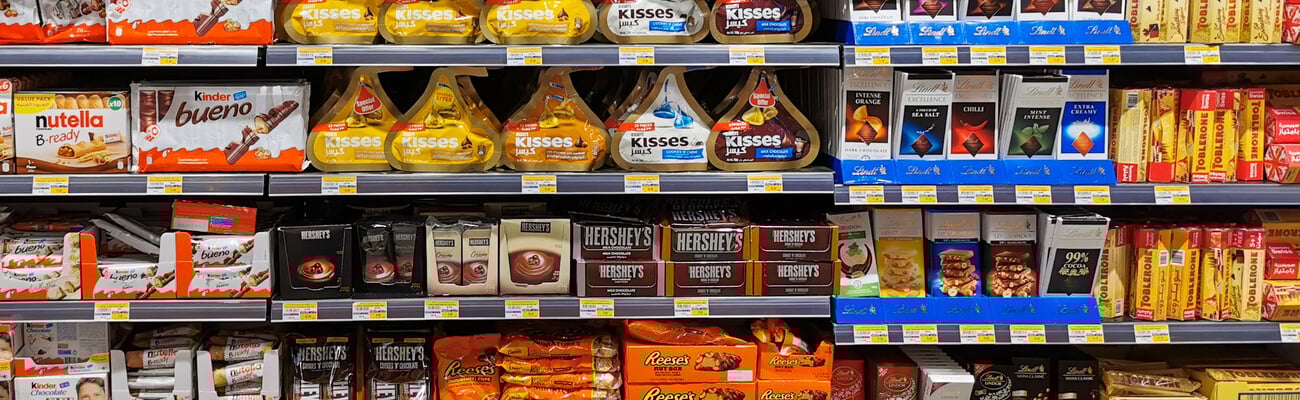Dubai, UAE- AUGUST 15, 2019 Chocolate Sweets For Sale On Supermarket Shelf. kitkat, Nestle, Dairy milk  Chocolate ; Shutterstock ID 1484972411