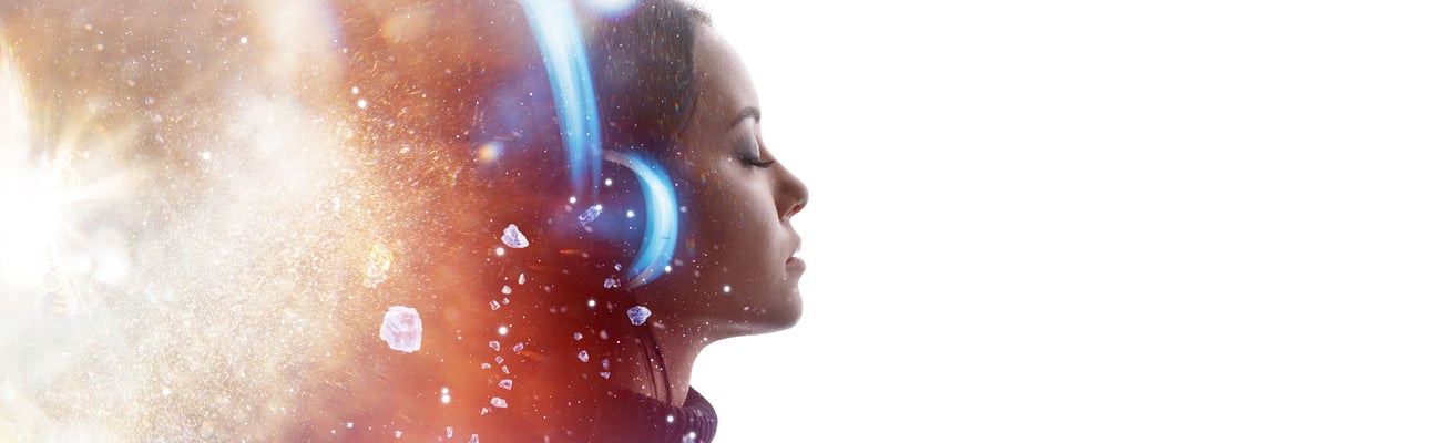 illustration of woman listening to music on headphones