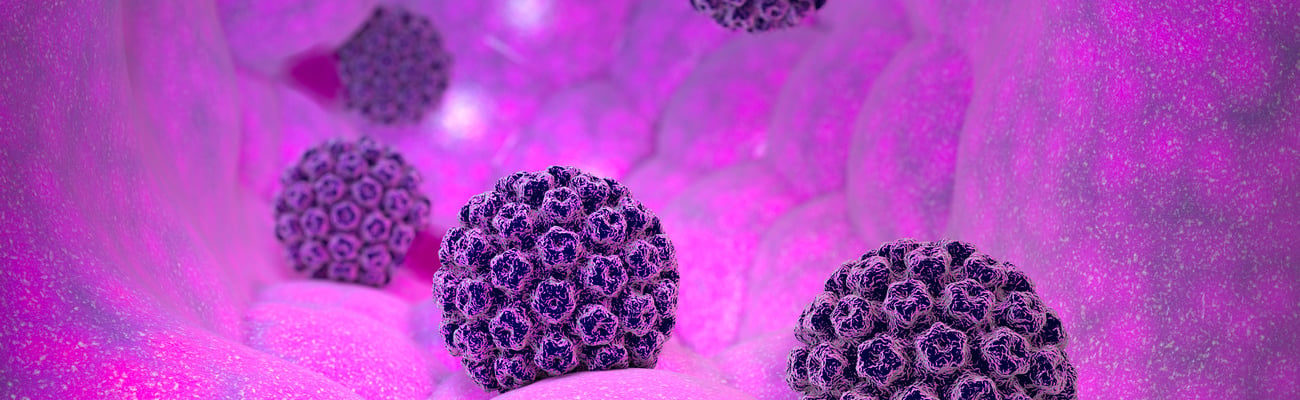 Human papillomavirus infection. Virus. HPV is the most common sexually transmitted infection globally. HPV infection is caused by human papillomavirus, a DNA virus, 3d rendering; Shutterstock ID 1214814547