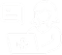 white icon of healthcare worker typing at a computer