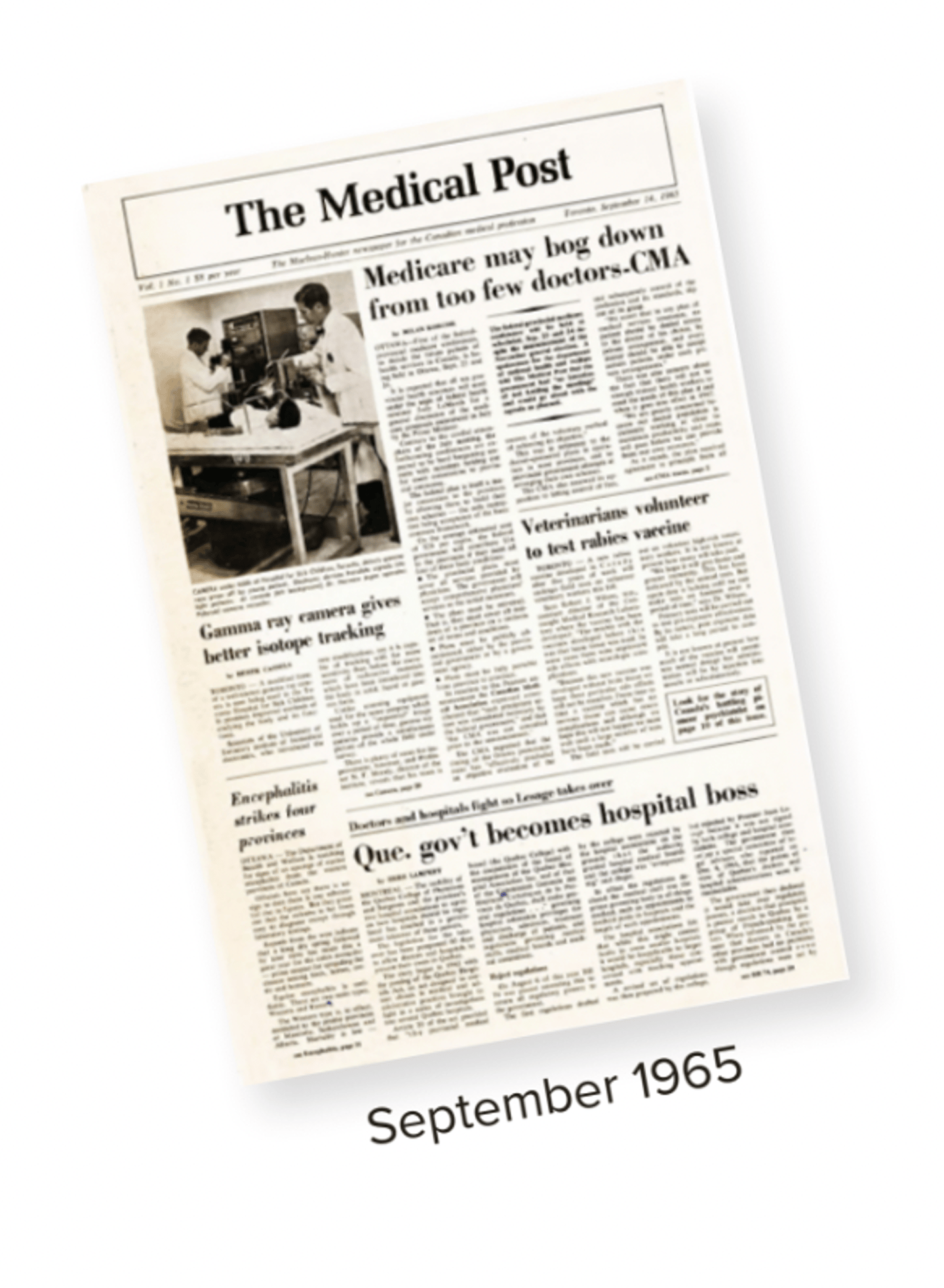 The front page of the Medical Post's first print issue from September 1965