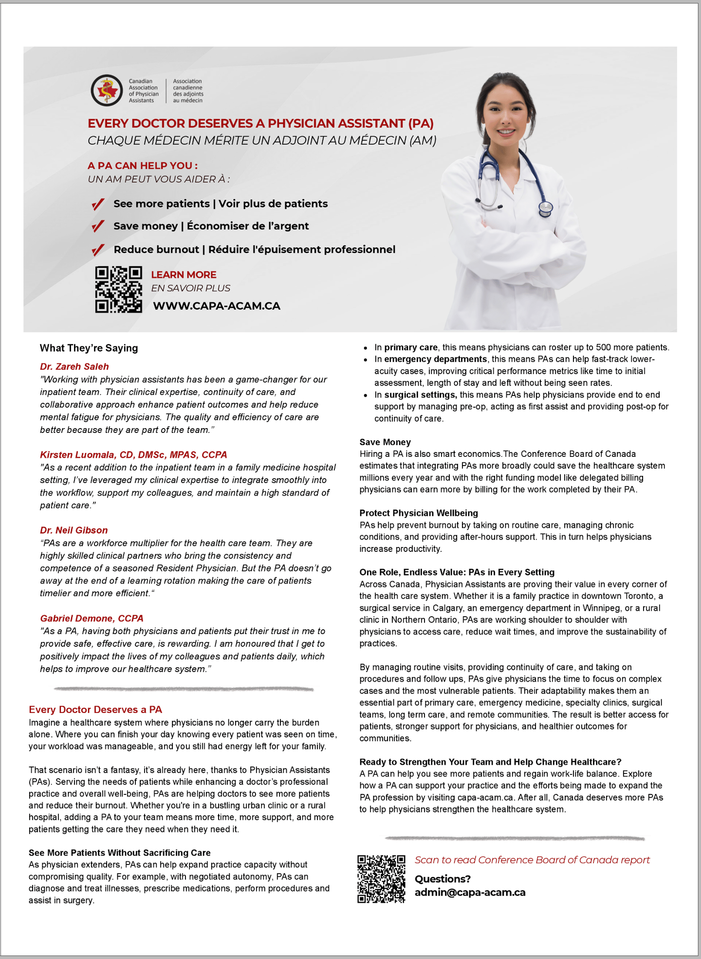 a message to physicians from the Canadian Association of Physician Assistants