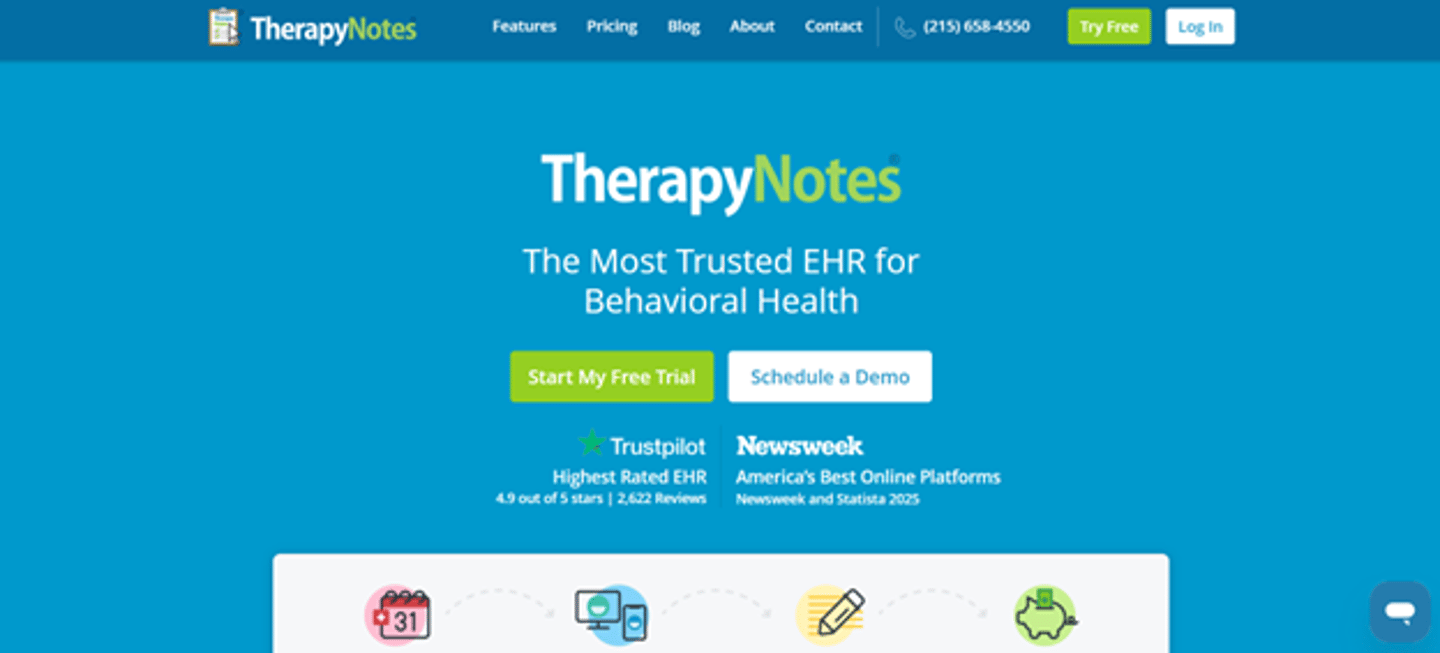 Screenshot of TherapyNotes' website