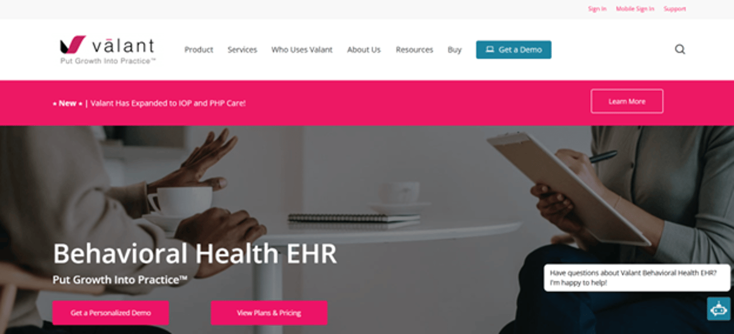 Screenshot of Valant's website