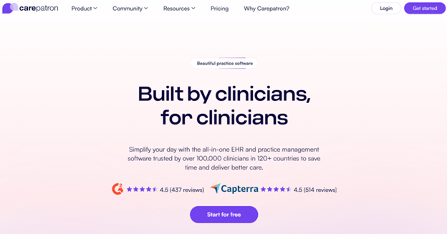 Screenshot of Carepatron's website