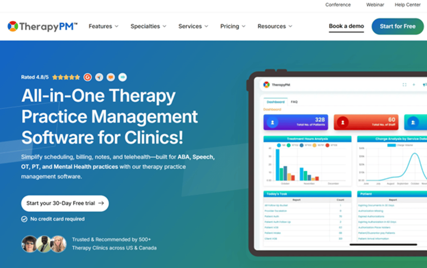 Screenshot of TherapyPM's website